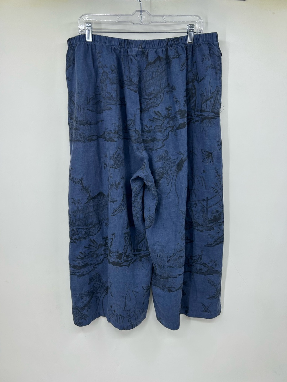 Kleen Womens Linen Pants Blue Printed Elastic Waist Pull on Plus Size 1X - Picture 4 of 9